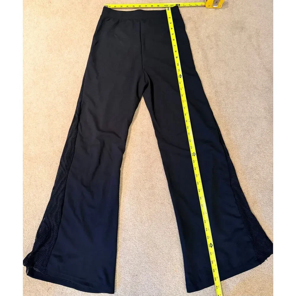 SHEIN Black Wide Leg Pants Women Size S Small Lace Side Panel Stretch Trousers